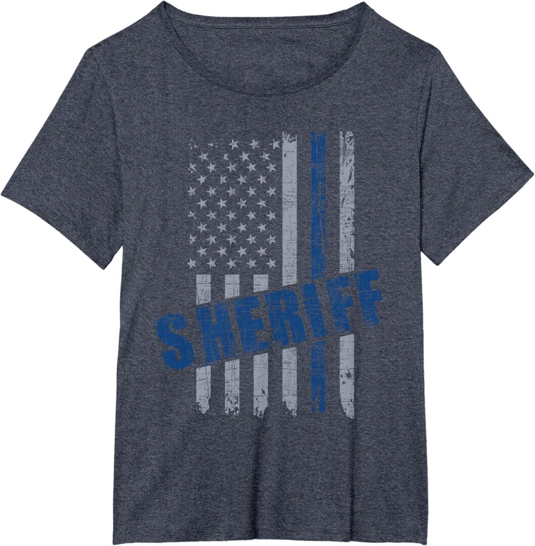 A t-shirt with an american flag and the word " sheriff ".