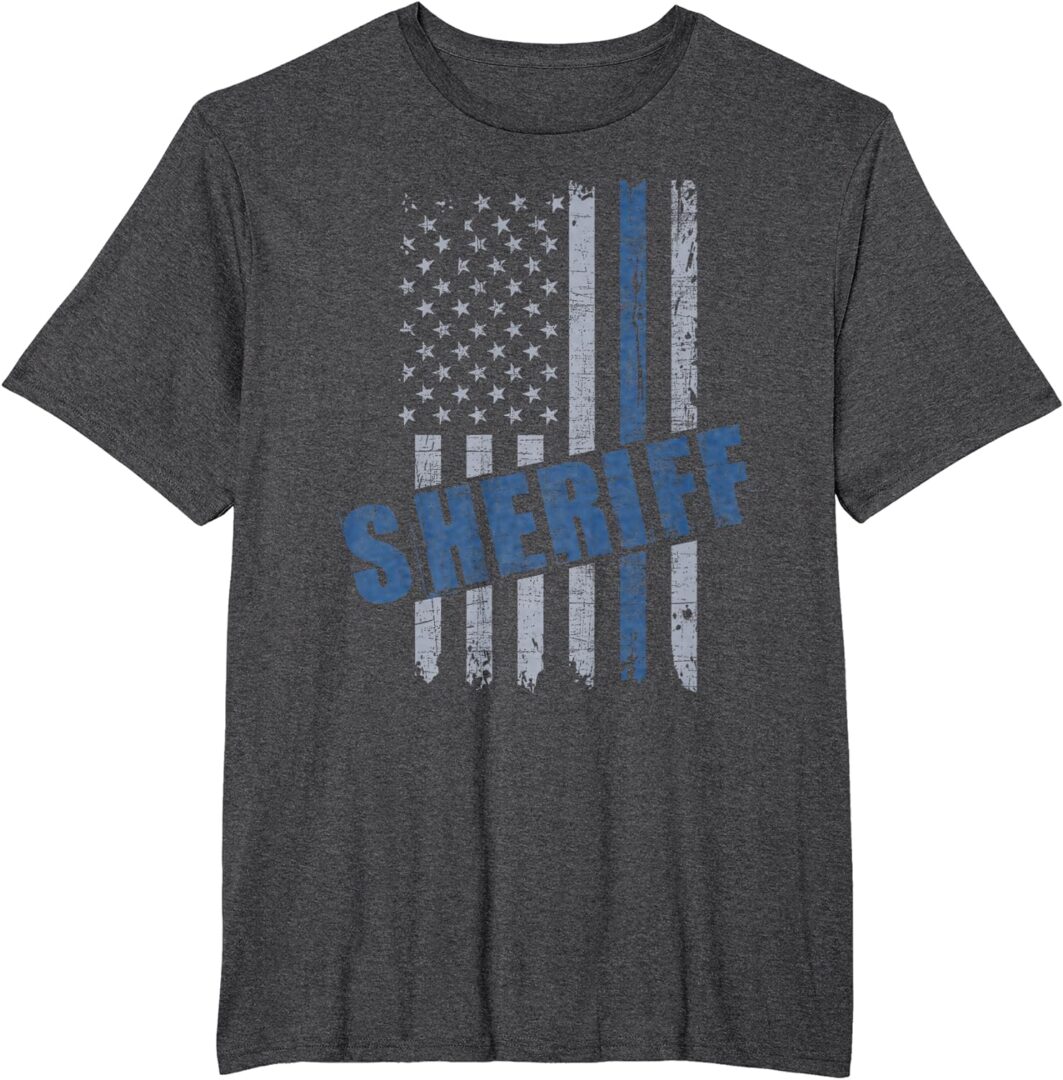 A t-shirt with an american flag and the word " sheriff ".