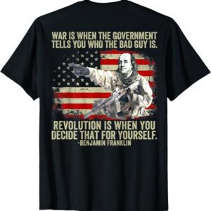 A t-shirt with an image of benjamin franklin.