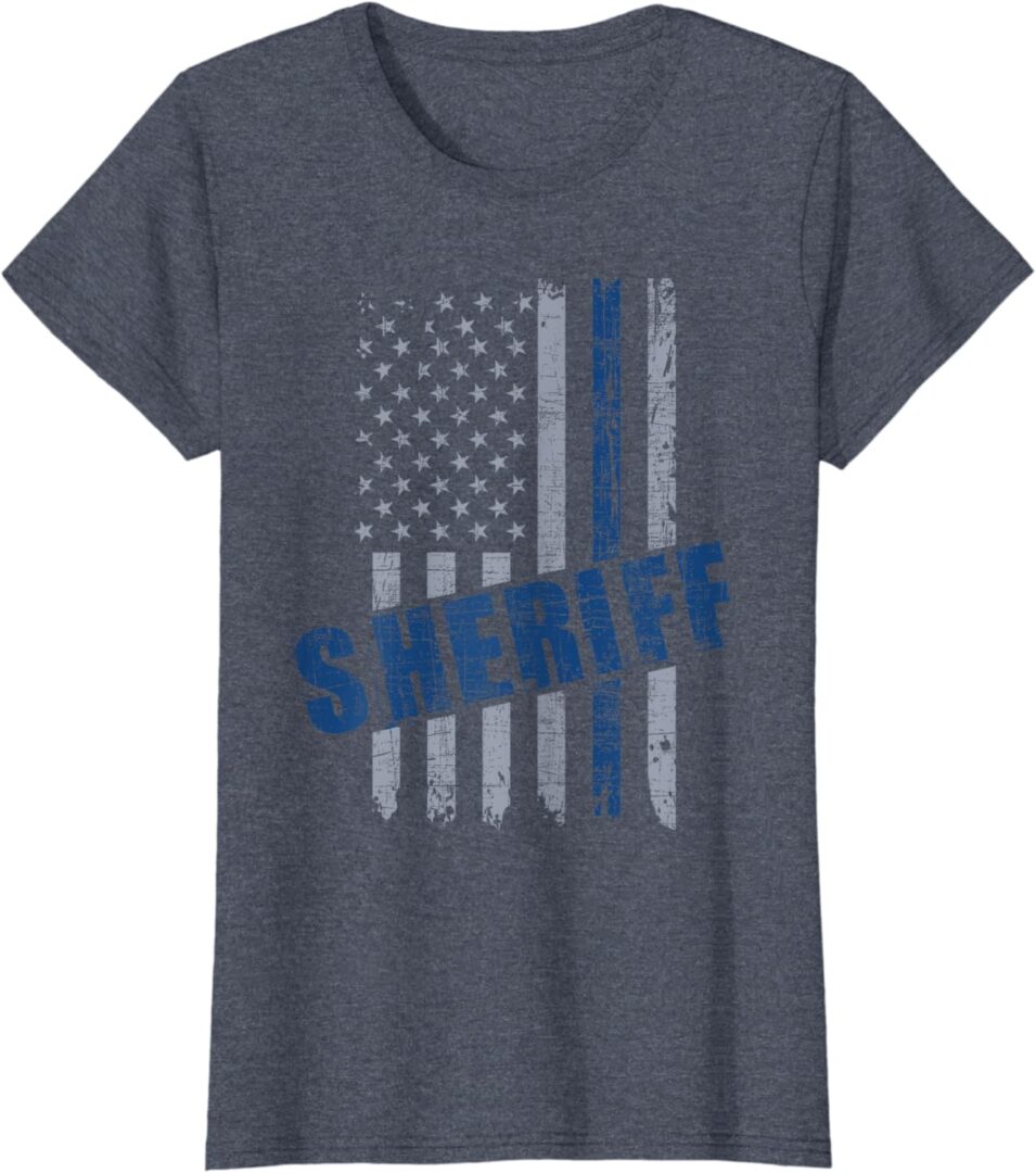 A t-shirt with an american flag and the word " sheriff ".